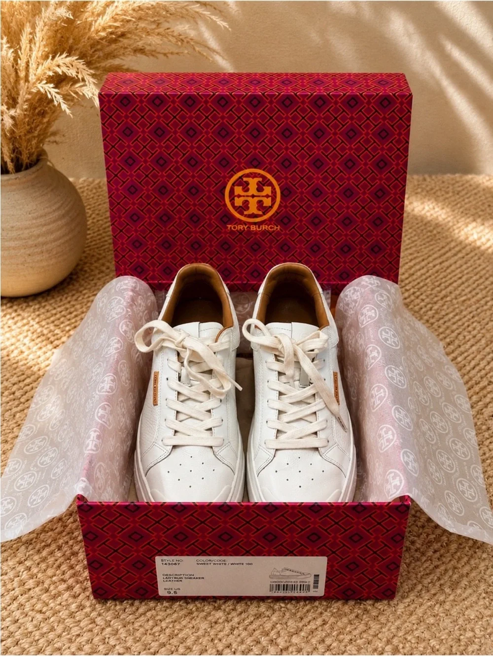 Tory Burch Ladybug Court Leather Sneakers | Cream & White | Size 9.5